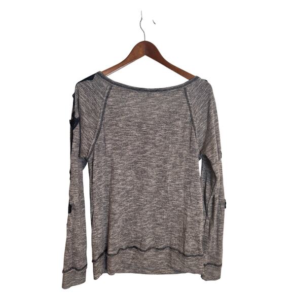 Miss Me Embellished Cross Lace Long Sleeve Heather Gray Top Large - Picture 3 of 5
